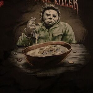 Micheal Myers Graphic Tee with Cereal Bowl